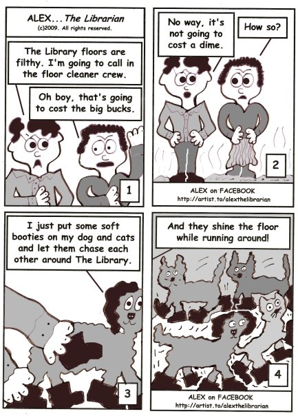 Alex the Librarian - library comic strip - filthy floors