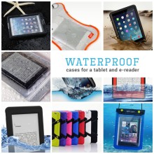Waterproof cases for a tablet or e-reader