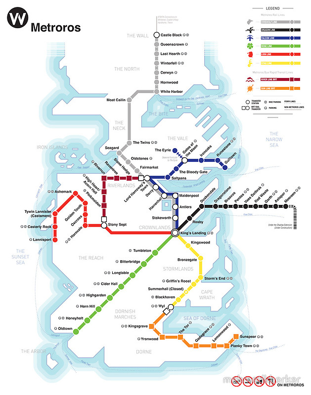 Literary maps - Metroros - a Game of Thrones underground map