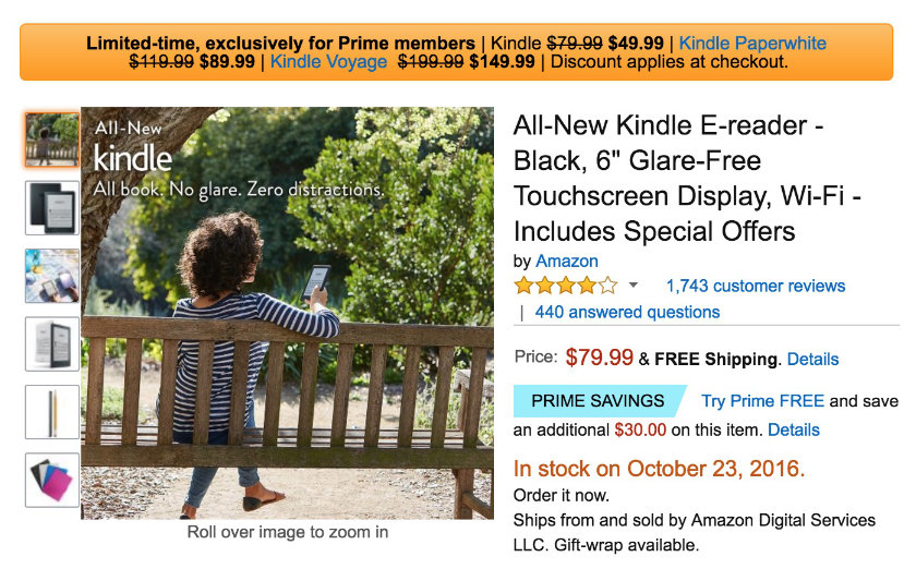 Amazon Prime exclusive deal – save up to $50 on the Kindle