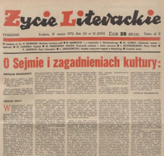 Życie Literackie from 1972 with Harry Potter short story