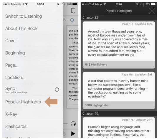 Explore popular highlights on the Kindle app for iOS