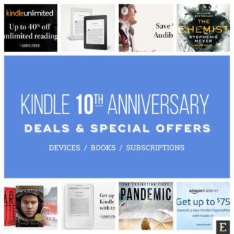 A round-up of Kindle 10th anniversary deals - Kindle e-readers and books, Kindle Unlimited, Audible, and more