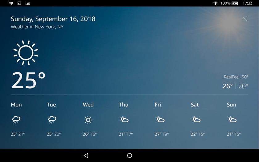 Alexa shows weather without Show Mode – Ebook Friendly