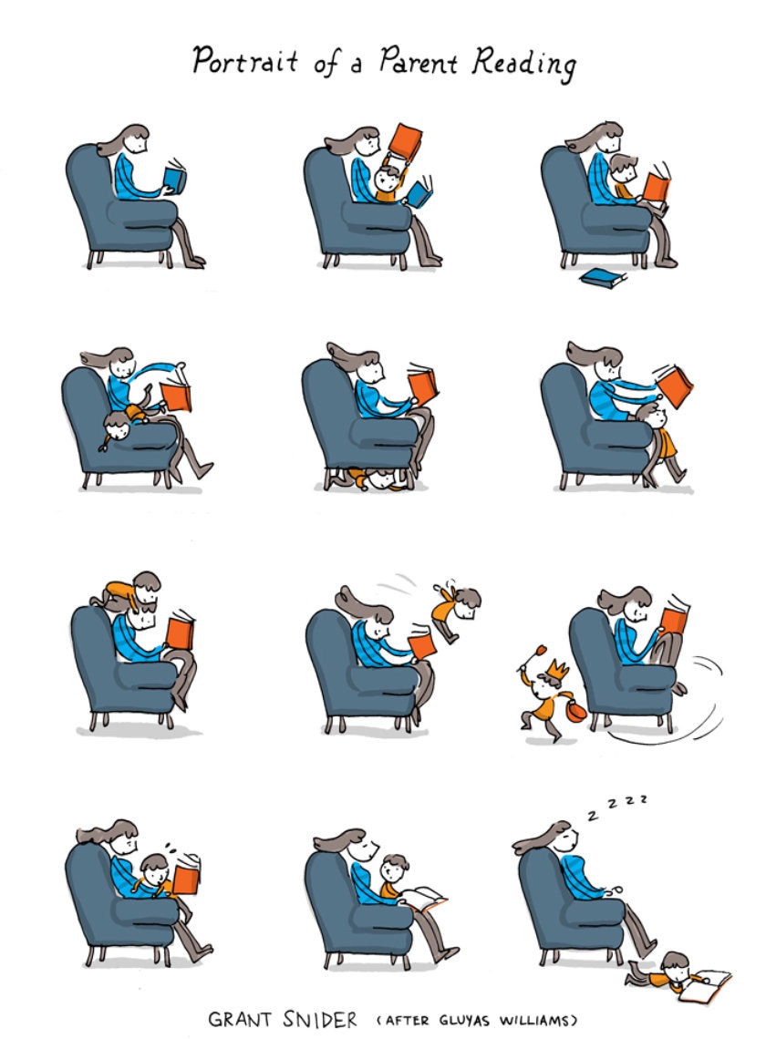 Reading together with a kid (cartoon)