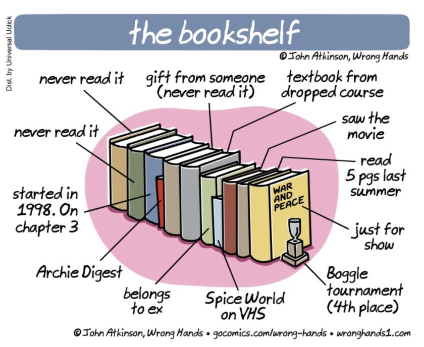 Rearranging the bookshelf (cartoon)