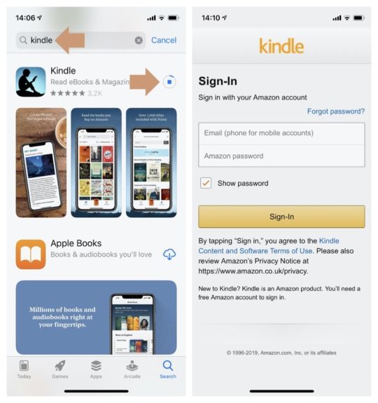 Download Kindle app to iPad and iPhone