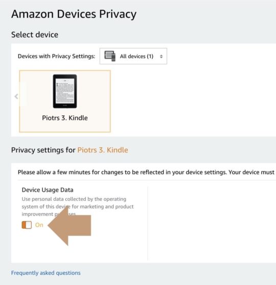 Disable Amazon usage data on Kindle and Fire devices