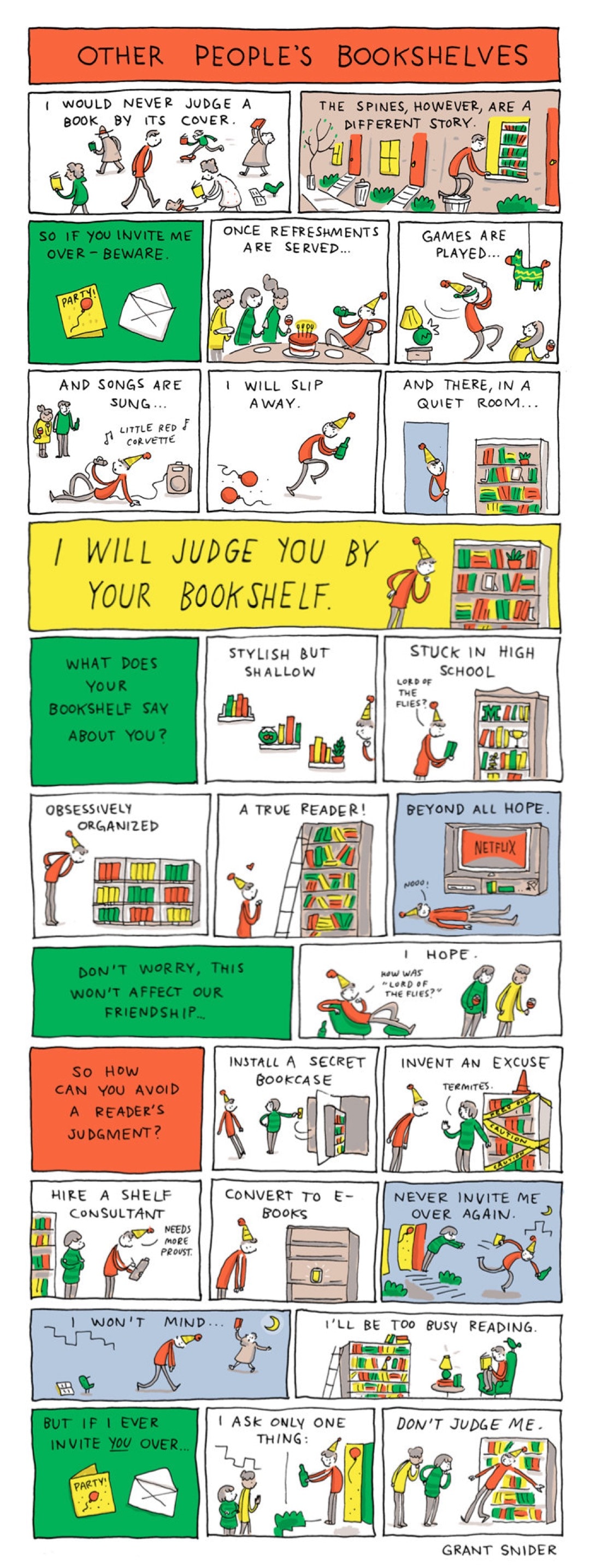 Other People's Bookshelves cartoon by Grant Snider