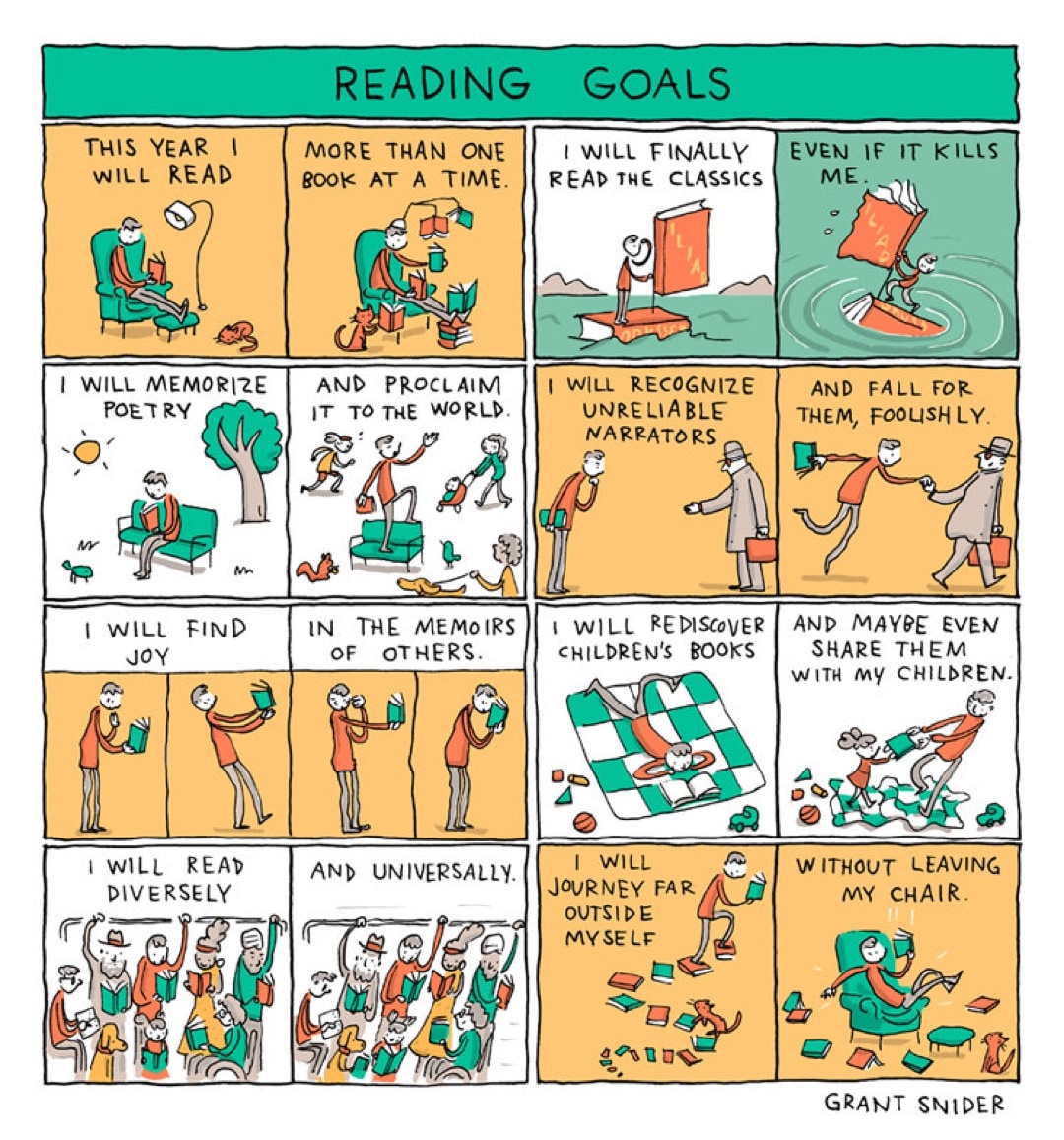 Reading Goals cartoon by Grant Snider - best cartoons