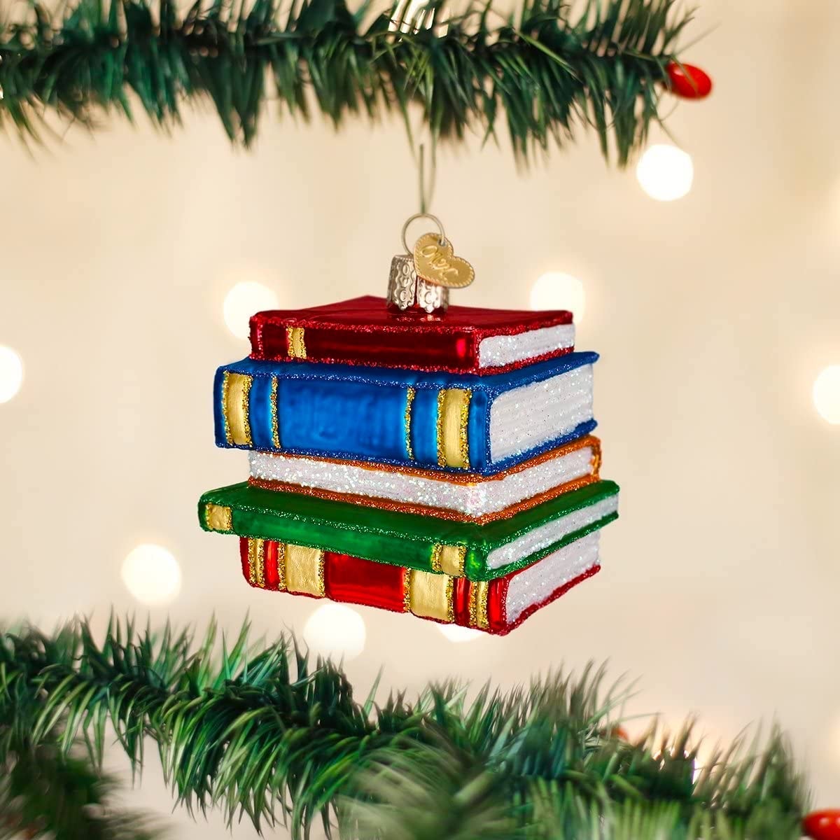 Fesive Christmas Stack of Books ornament