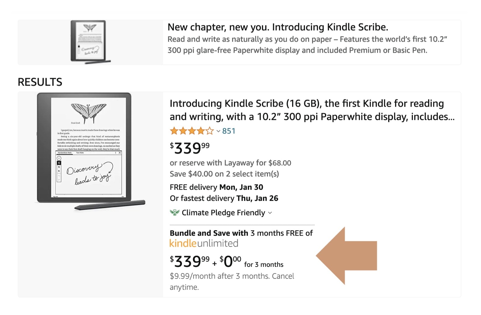 Kindle Unlimited free offers are now displayed in search results for Kindle